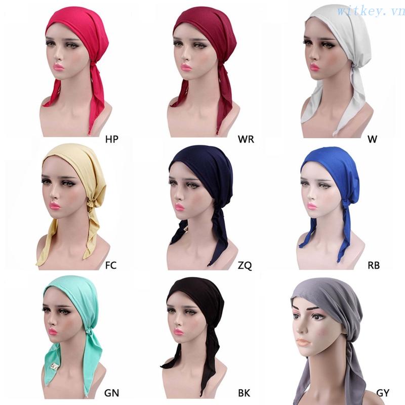 Mũ Trùm Đầu Chemo Chemo Chemo Màu Trơn Buộc Tóc Trước Khi Đội Khăn Bandana Cho Nữ