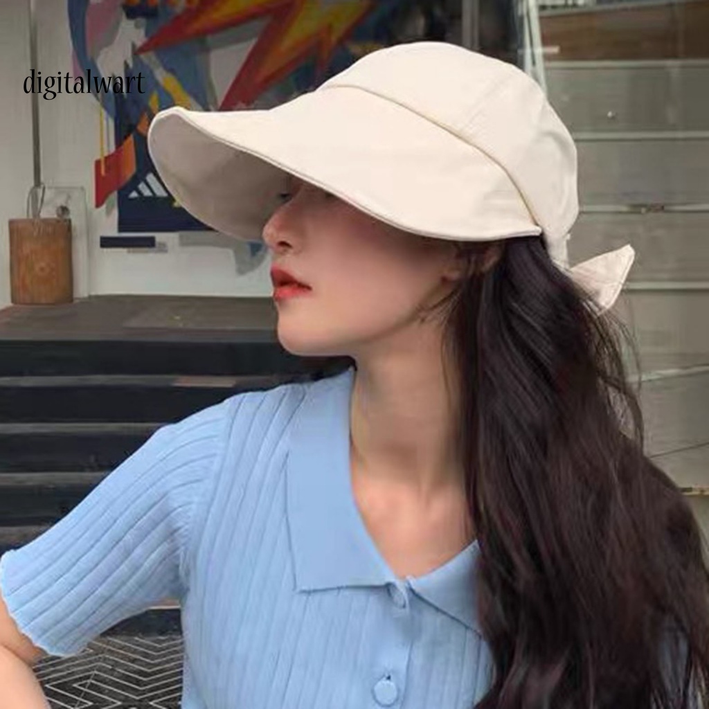 Kỹ Thuật Số| Mũ Rộng Vành Màu Trơn Đính Nơ To Thời Trang Đi Biển Mùa Hè Cho Nữ