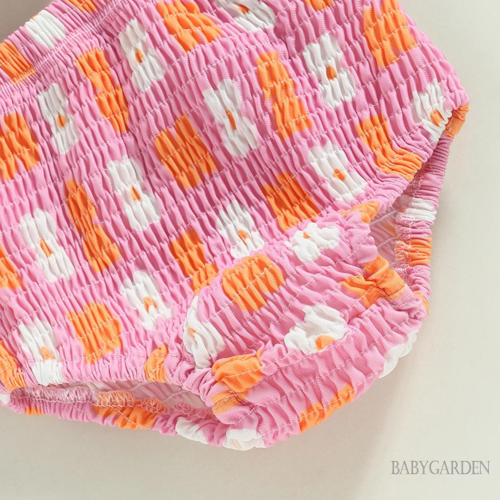 Bộ Đồ Bơi Hai Mảnh Áo Yếm Nhún Bèo + Quần Sooc In Hoa Màu Sắc Tương Phản Thời Trang Cho Bé Gái 6 Tháng-4 Tuổi