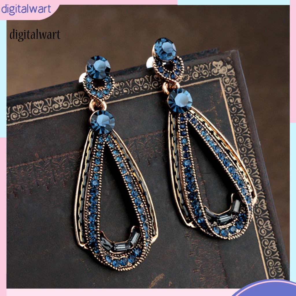 Kỹ Thuật Số| Khuyên Tai Giọt Nước Đính Đá Xanh Lam Hình Giọt Nước Phong Cách Vintage