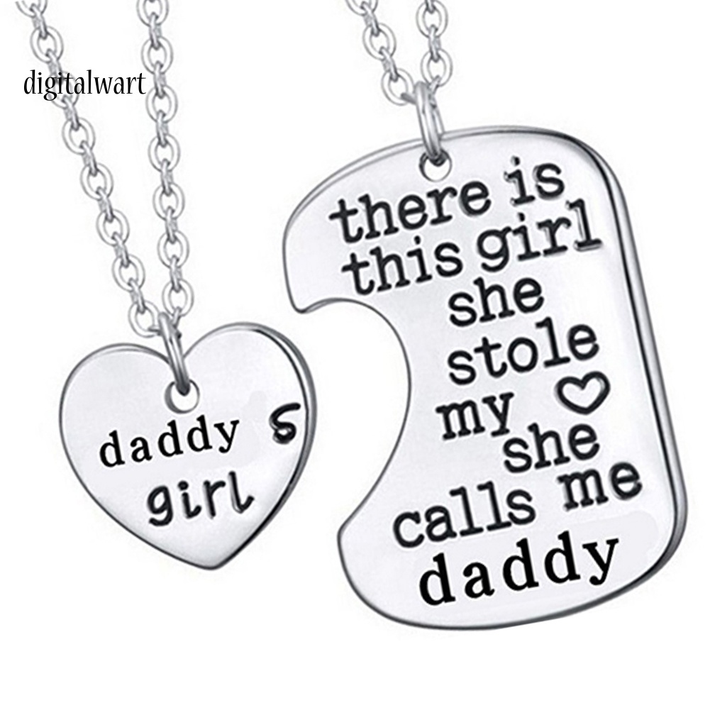 Kỹ Thuật Số| Set 2 Dây Chuyền Mặt Trái Tim Khắc Chữ Ý Nghĩa Cho Bố Mẹ Và Con Gái