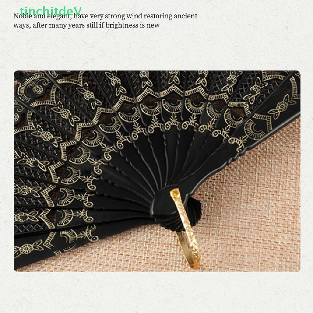 [TinchitdeV] Quạt Xếp Phối Ren Hoa Văn Nghệ Thuật Trung Hoa Nghệ Thuật Vintage Nhật Bản [Mới]