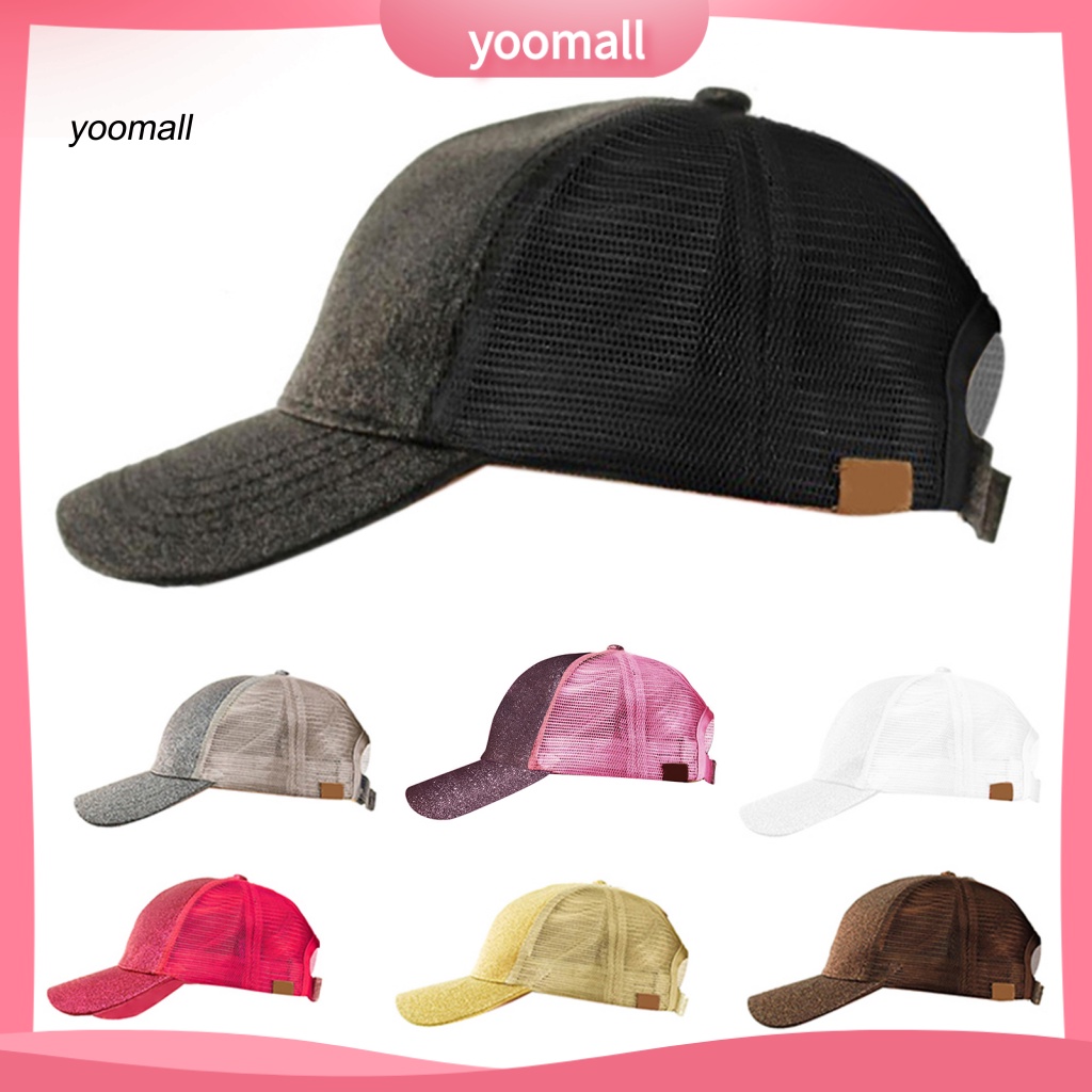 Mũ Lưỡi Trai Chất Liệu Cotton Phối Lưới Đính Kim Tuyến Lấp Lánh Thời Trang Cho Nữ