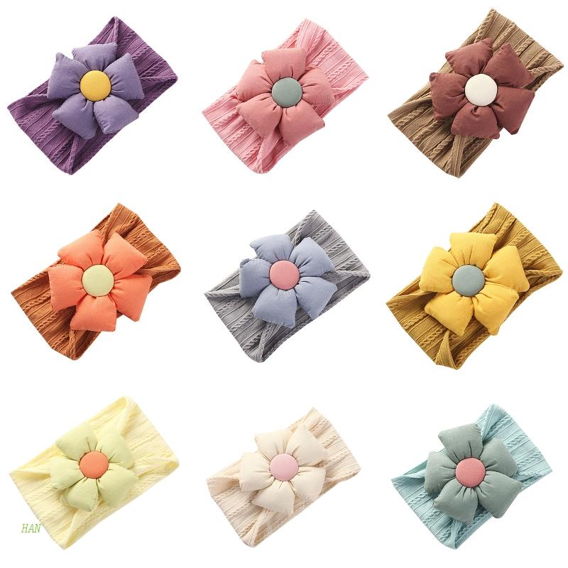 Băng Đô Vải Nylon Bản Rộng Kẻ Sọc Đính Hoa Lớn Dễ Thương Cho Bé Sơ Sinh