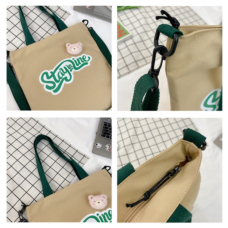 Túi Vải Canvas Đeo Vai In Chữ Nhiều Màu Sắc Phong Cách Hàn Quốc