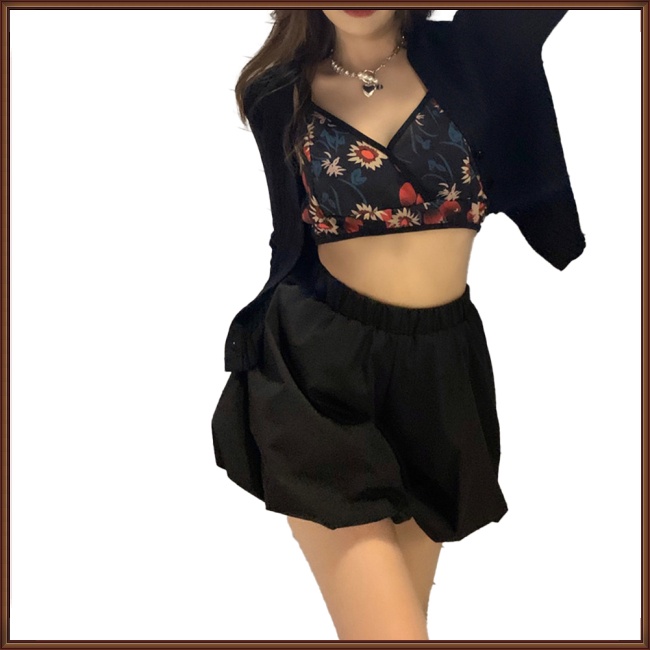 Áo Hai Dây Dáng Ngắn In Hoa Cổ Chữ V Thoáng Khí Thời Trang Cho Nữ