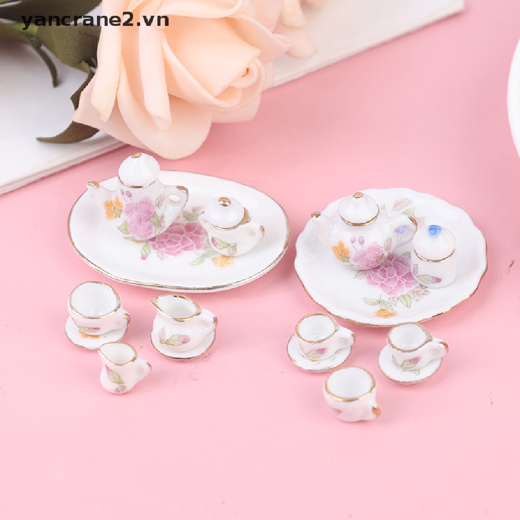 Bộ 8 Tách Uống Trà / Cà Phê Bằng Sứ Màu Hồng Tỉ Lệ 1 / 12 1 / 12