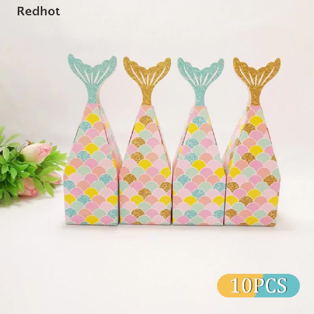 &lt; Redhot &gt; Set 10 Hộp Giấy Đựng Kẹo Quà Tặng Hình Đuôi Nàng Tiên Cá Bé Đang Bán Chạy