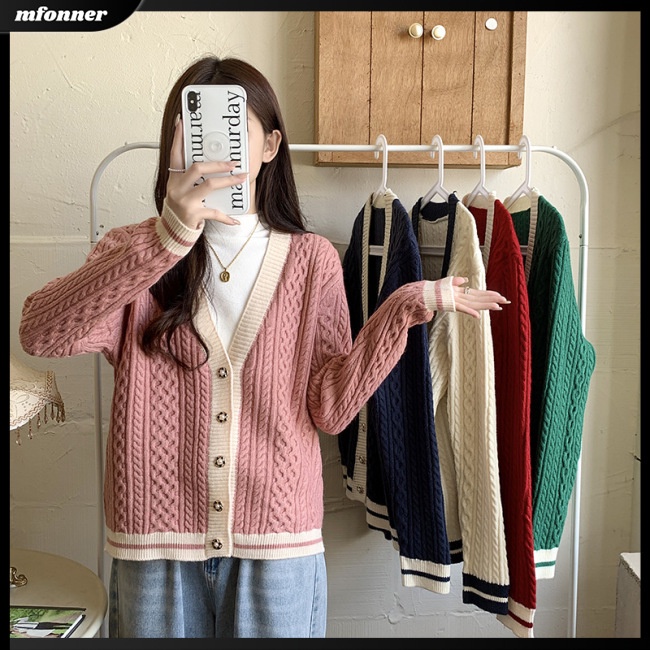 Áo Khoác Cardigan Dệt Kim Tay Dài Cổ Chữ V Thời Trang Cho Nữ