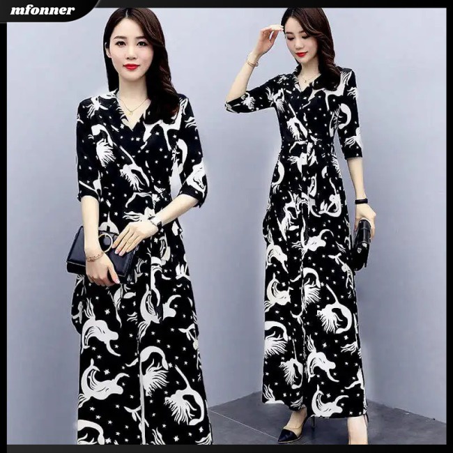 Bộ Trang Phục 2 Mảnh Gồm Áo Dáng Rộng Và Quần ống rộng In Họa Tiết Thời Trang Cho Nữ