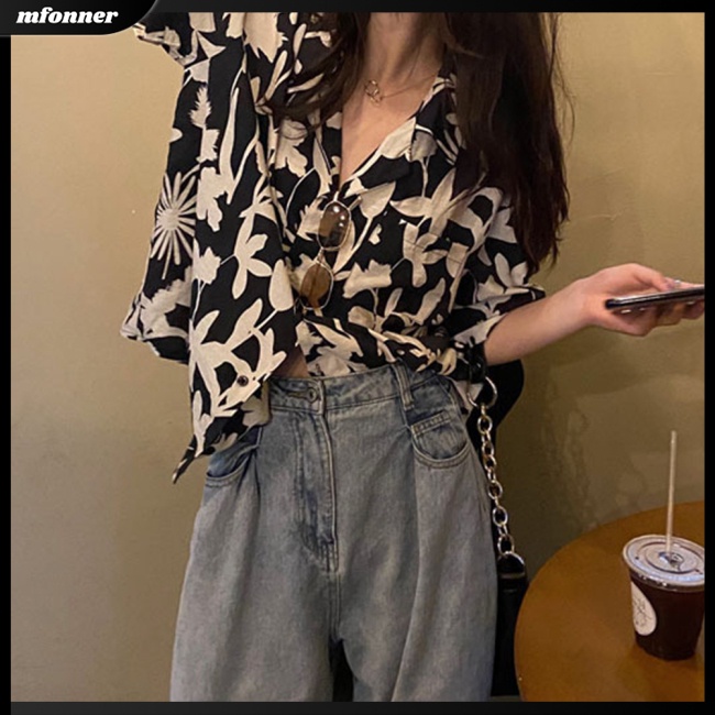 Áo Sơ Mi Tay Lỡ Dáng Rộng In Họa Tiết Phong Cách Cổ Điển Thời Trang Mùa Hè Xinh Xắn Cho Nữ