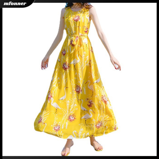 Đầm Dài Không Tay Eo Co Giãn In Hoa Thời Trang Mùa Hè Dành Cho Nữ