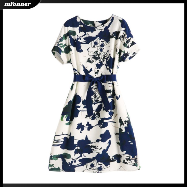 Đầm Midi Dáng Chữ A Tay Ngắn Cổ Tròn Cột Dây In Họa Tiết Phong Cách Trung Hoa Tinh Tế Thời Trang Cho Nữ