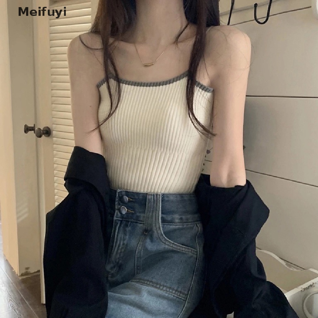 Áo Dệt Kim Sát Nách Màu Sắc Tương Phản Thời Trang Mùa Hè Quyến Rũ Cho Nữ