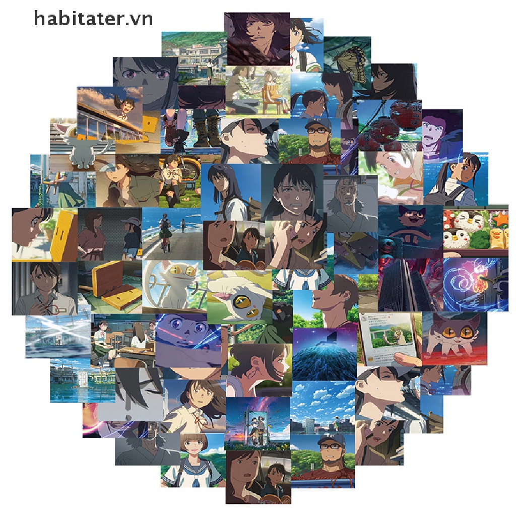 Bộ 62 Miếng Dán Hoạt Hình Anime Dùng Trang Trí Sổ Tay / Hành Lý / Laptop