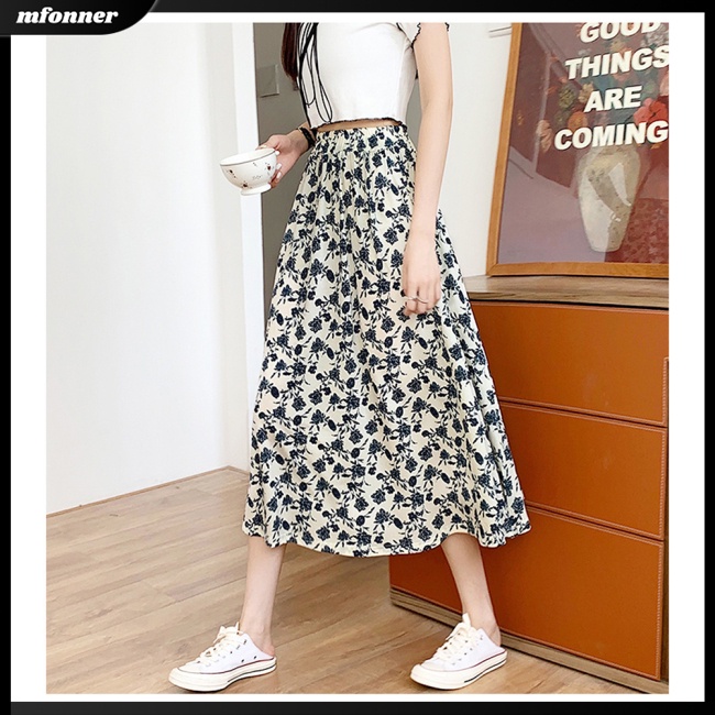 Chân Váy Lưng Cao Co Giãn In Họa Tiết Hoa Phong Cách Pháp Cổ Điển Thời Trang Mùa Hè Cho Nữ
