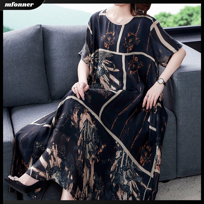 Đầm Dáng Chữ A Tay Ngắn Cổ Tròn In Họa Tiết Kiểu Retro Xinh Xắn Cho Bạn Gái