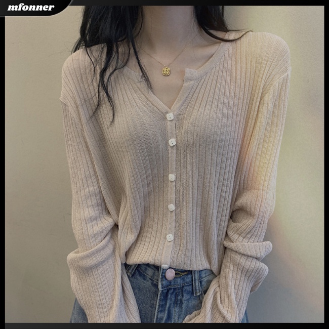 Áo Khoác Cardigan Dài Tay Cổ Chữ V Màu Sắc Đơn Giản Cho Nữ