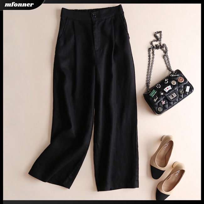 Quần Cotton Lanh Mỏng Ống Rộng Màu Trơn Thời Trang Cho Nữ