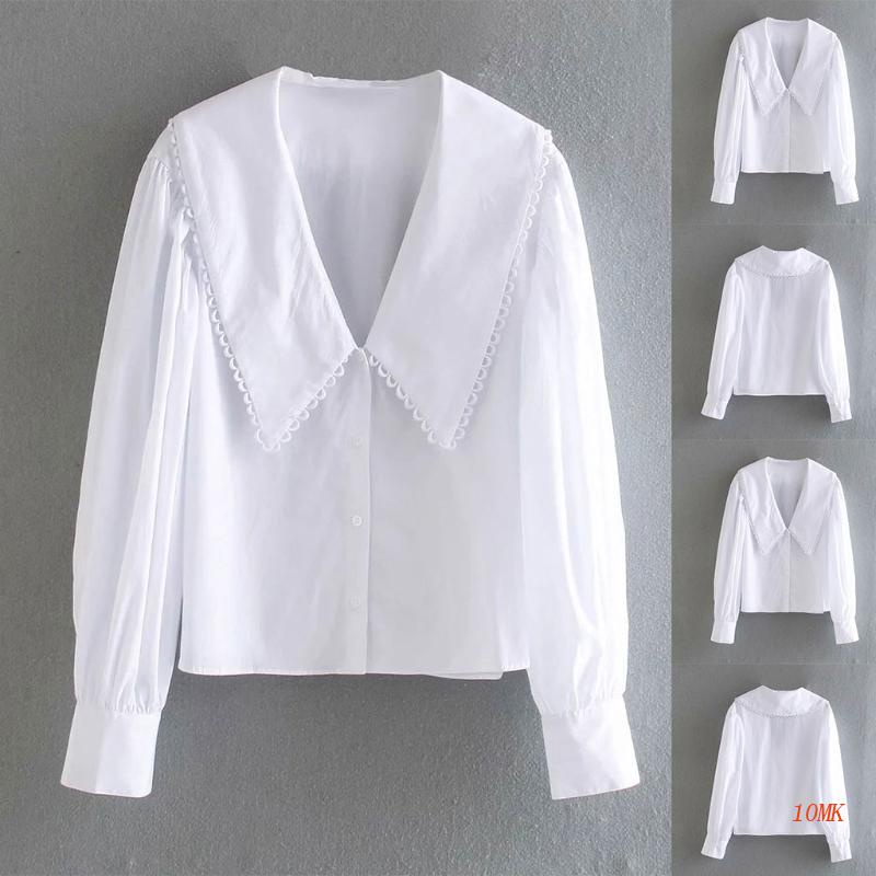 Áo Sơ Mi Tay Dài Phồng Cổ Chữ V Phối Nút Thời Trang Cho Nữ
