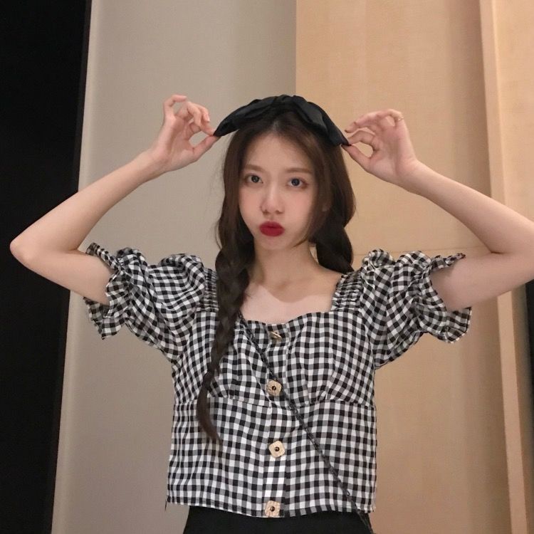 Áo Kiểu Tay Phồng Ngắn Dáng Ôm Thời Trang Hàn Quốc Xinh Xắn Cho Nữ