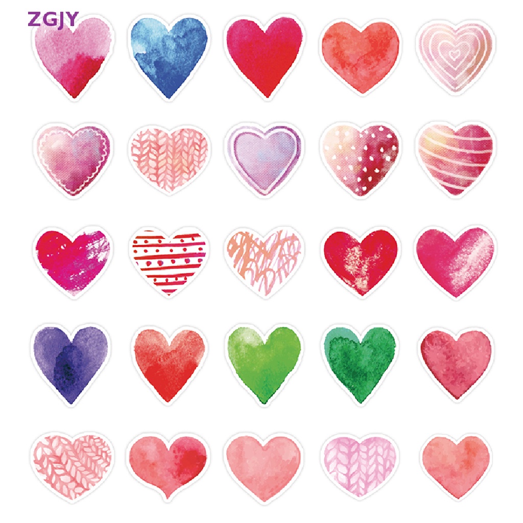 Bộ 50 Miếng Dán ZGJY Hình Trái Tim / Chữ Valene Độc Đáo Chống Thấm Nước Trang Trí Laptop / Ván Trượt / Guitar / Guitar DIY Mới