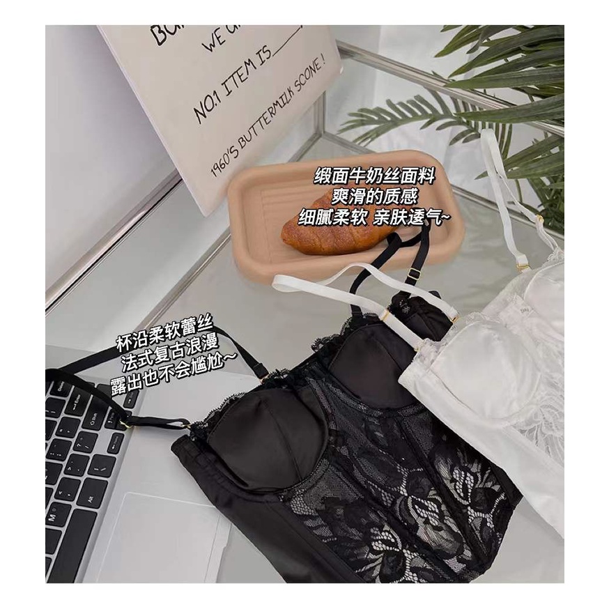 Áo bra YIBEIKA nâng ngực màu trắng phối ren phong cách Pháp quyến rũ dành cho nữ