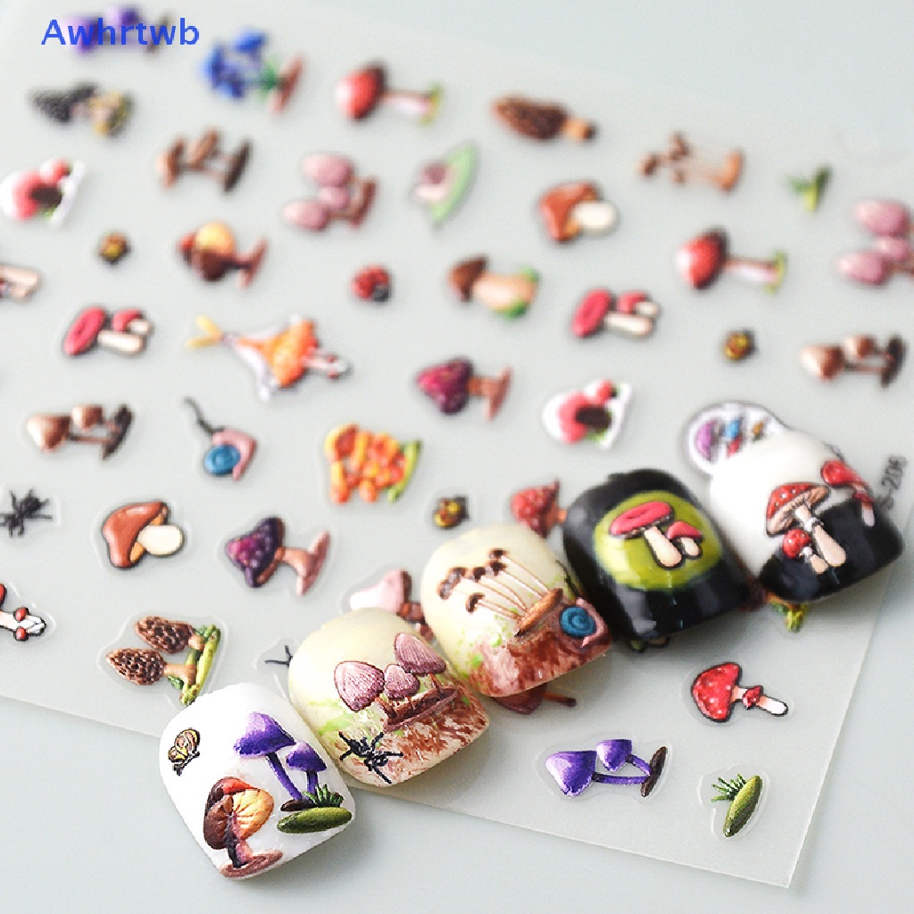 Miếng Dán Trang Trí Móng Tay Hình Nấm 5D Nhiều Màu Sắc Mới