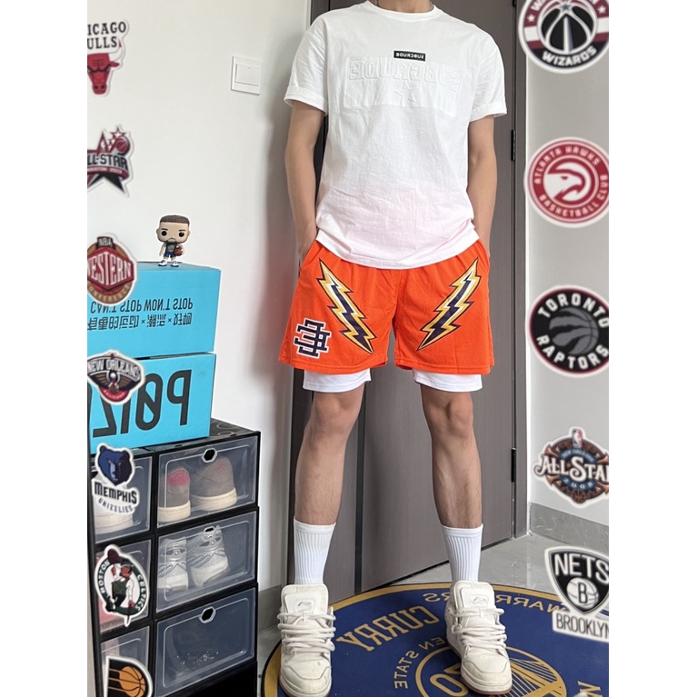 Eric Emanuel Quần Short Thể Thao Dáng Rộng Dài Đến Đầu Gối Nhanh Khô Phong Cách Đường Phố Mỹ Mới