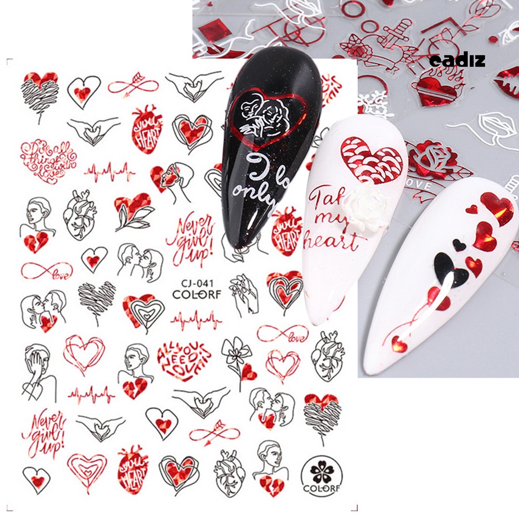 Bộ 2 Miếng Dán Móng Tay Tự Dính Không Phai Họa Tiết Trái Tim Màu Đỏ Dùng Trang Trí DIY