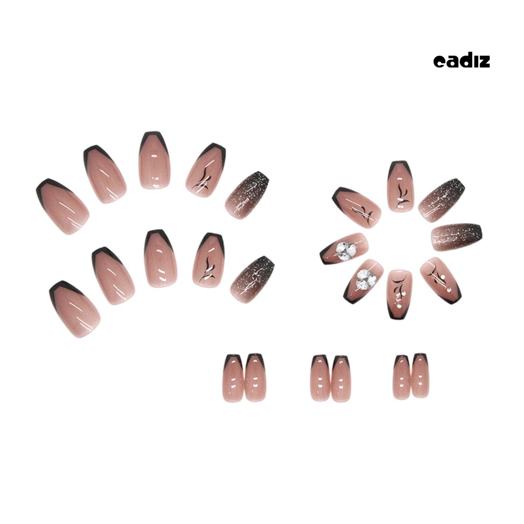 Bộ 24 Móng Tay Giả Ngắn Màu Đen Thanh Lịch Dễ Tháo Rời Không Harm DIY