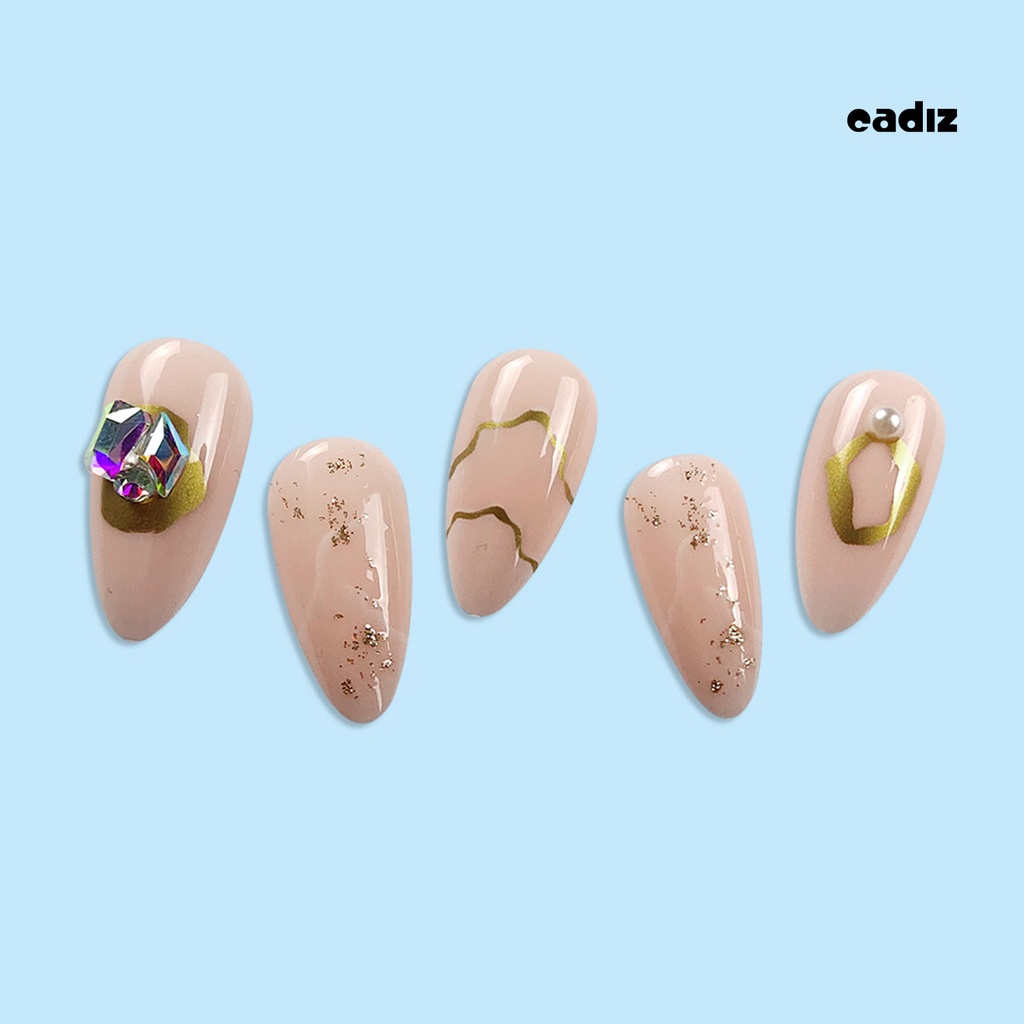 1 Bộ 24 Móng Tay Giả Có Keo Dạng Nhấn Màu Hồng Lấp Lánh Phong Cách Pháp Cho Salon