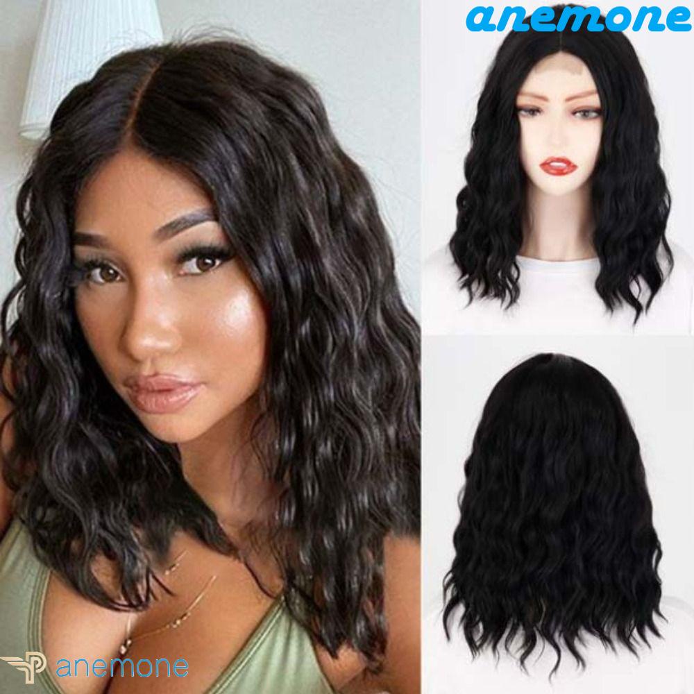 Bộ Tóc Giả Ngắn Xoăn Màu Nâu / Tím Bằng Sợi Tổng Hợp Mềm Dành Cho Nữ