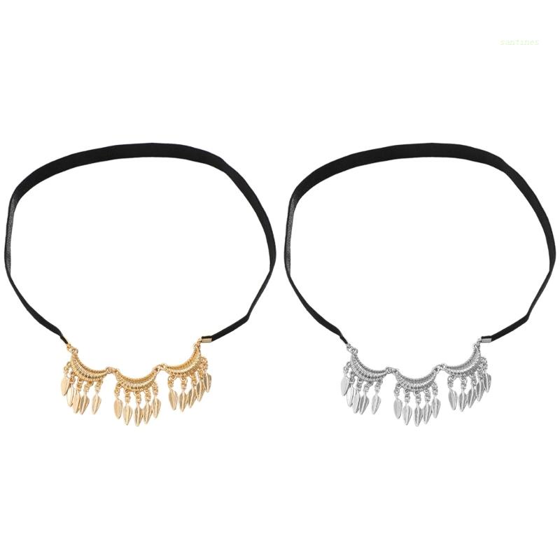 Dây Xích Kim Loại Màu Đen Đeo Đùi Gắn Mặt Hình Chiếc Lá Phong Cách Vintage Thời Trang Đi Biển Quyến Rũ