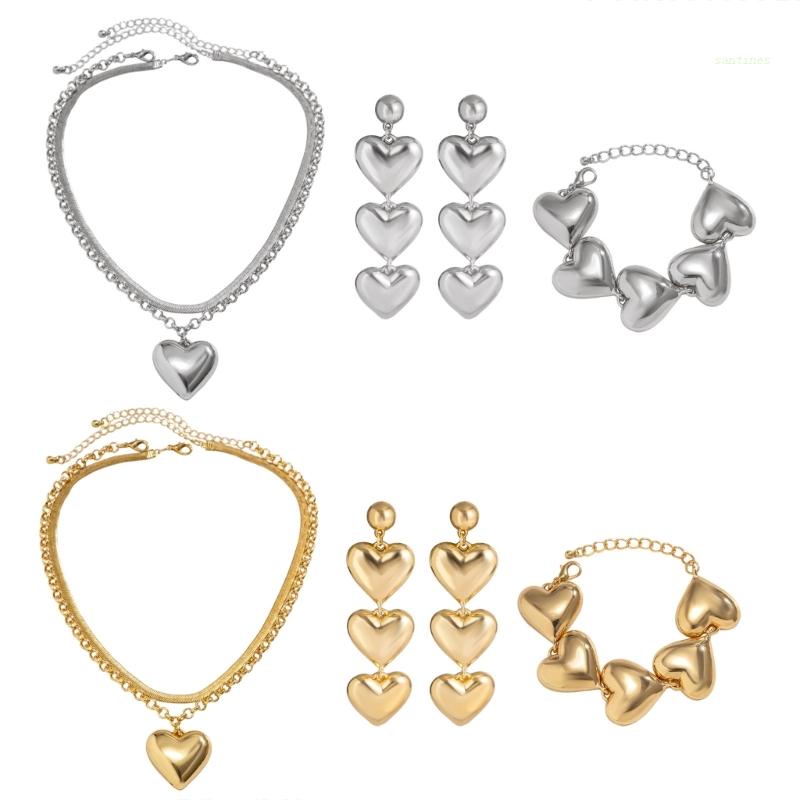 Bộ Trang Sức Hình Trái Tim Xinh Xắn Dành Cho Nữ