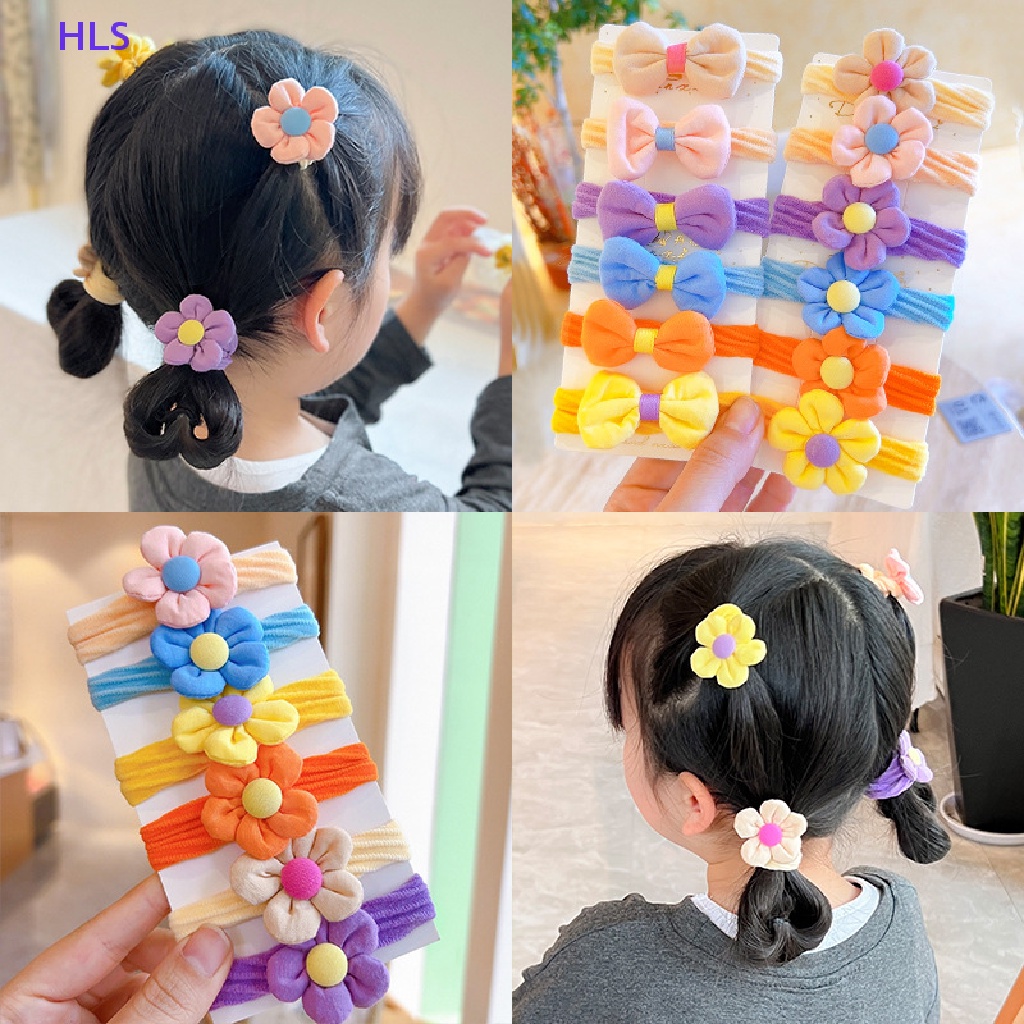 Set 6 Dây Cột Tóc Cao Su Co Giãn Đính Hoa Ngọt Ngào Dễ Thương Cho Bé Gái