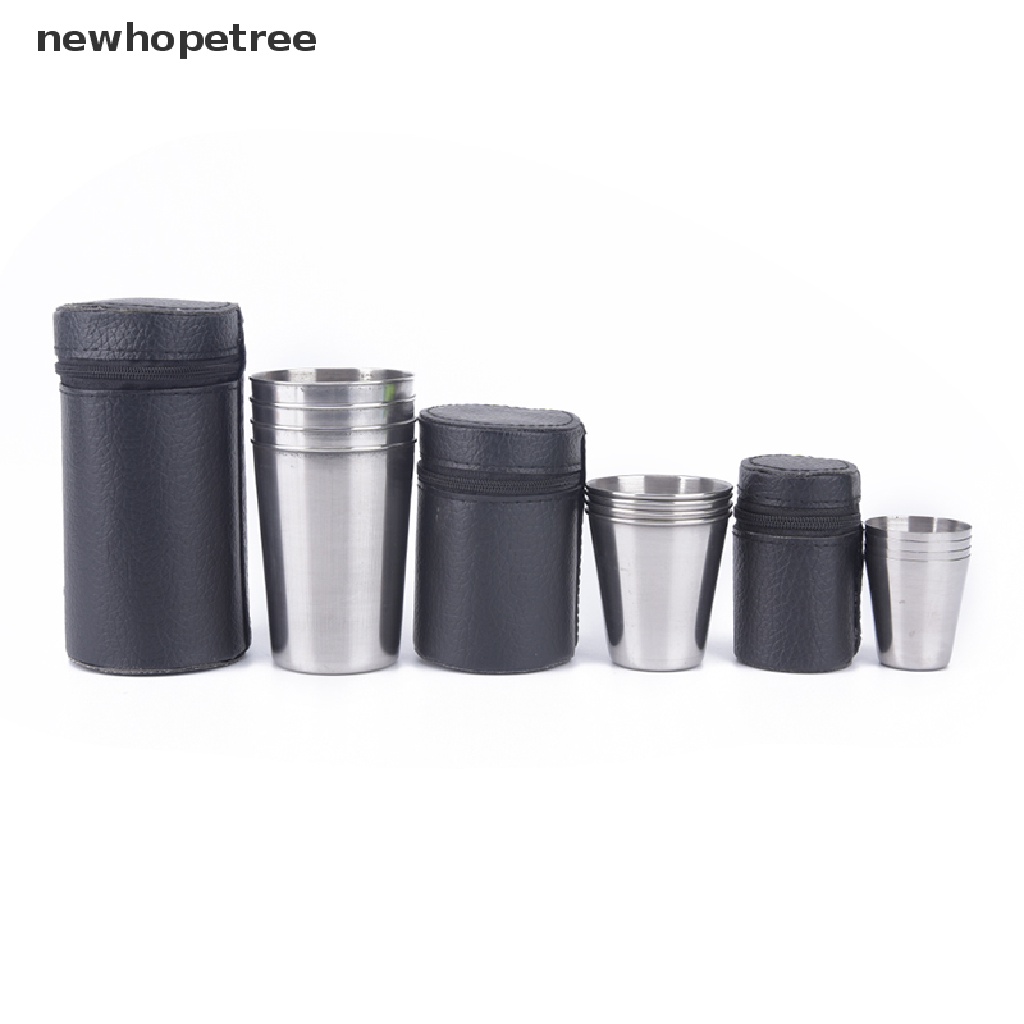 Bộ 4 Cốc Uống Nước Bằng Thép Không Gỉ Có Nắp Đậy Tiện Dụng