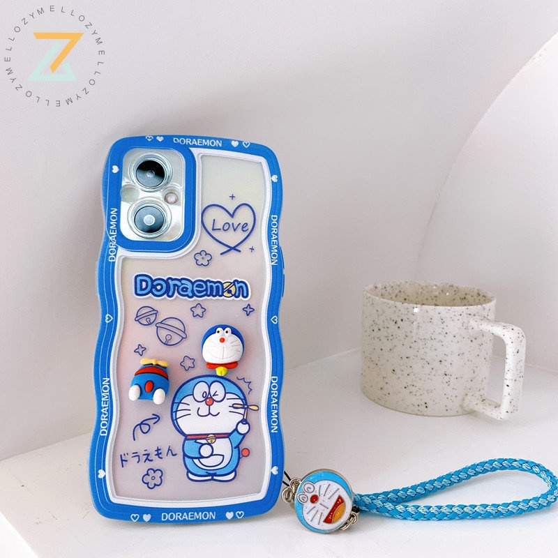 OPPO Reno8 T 5G Reno8 T 4G Reno8 Z 5G Reno7 Z 5G Reno 8 5G Reno 6 5G Reno 5 Reno 2F Reno 2Z Vỏ điện thoại silicon có dây buộc hoạt hình thời trang Doraemon