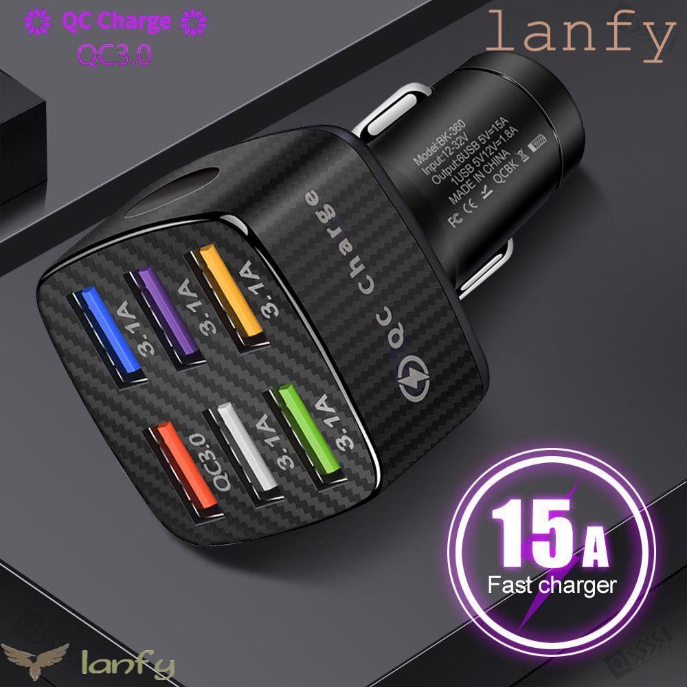 Sạc nhanh không dây 15A 6 cổng USB QC 3.0 cho xe hơi