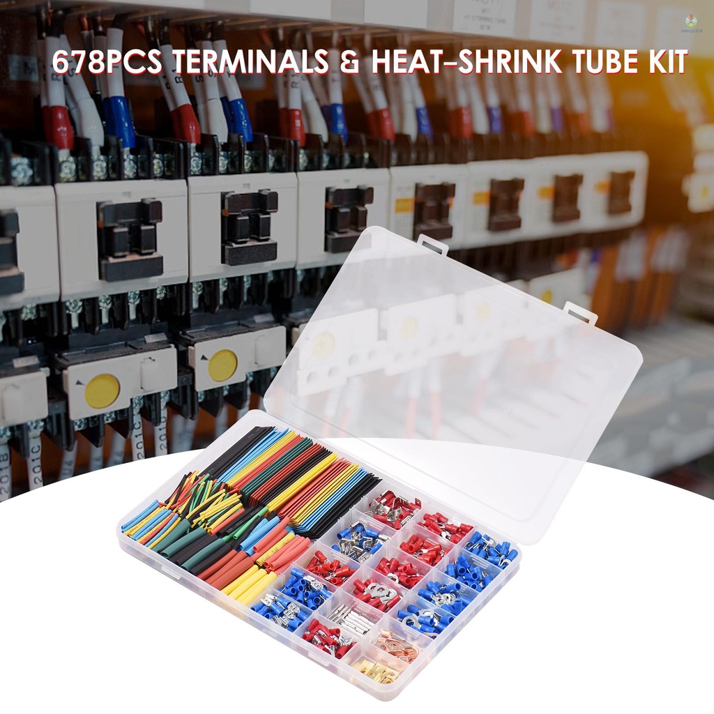Set 678 Ống Co Nhiệt + 328 Đầu Nối Dây Điện Không Co Nhiệt Bằng Polyolefin