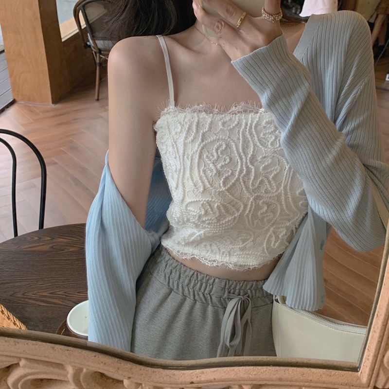 Áo Hai Dây Phối Ren Màu Trắng Phong Cách Pháp Thời Trang Mùa Hè Cho Nữ