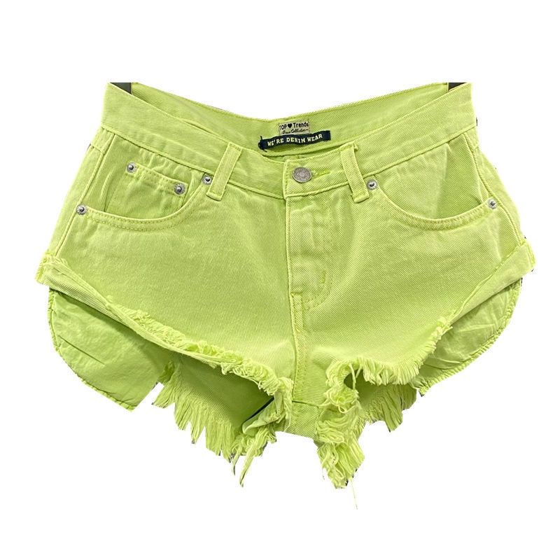 Quần Short Denim Chữ a Lưng Thấp Màu Xanh Lá Cây Thời Trang Mùa Hè 2023 Phong Cách Mới Quyến Rũ Nóng Bỏng