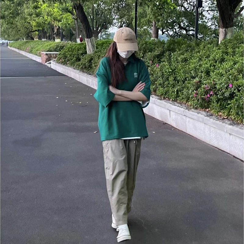 Áo polo Ngắn Tay Dáng Rộng Thiết Kế Mới Thời Trang Theo Phong Cách Vintage Dành Cho Nữ