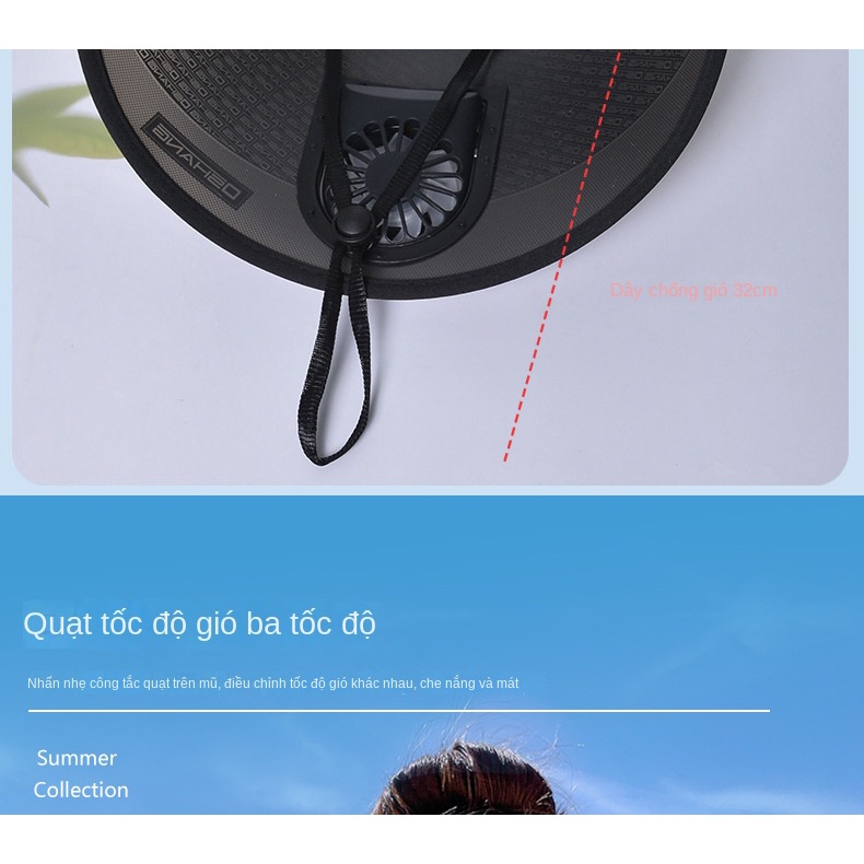 Mũ Rộng Vành Chống Nắng Thiết Kế Mới Có Quạt Sạc USB Cao Cấp Thời Trang Mùa Hè Cho Nữ