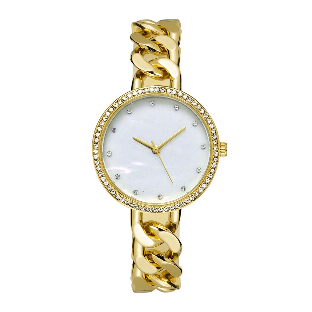 Đồng Hồ Đeo Tay Mặt Tròn Đính Đá Zircon Thời Trang Cho Nữ