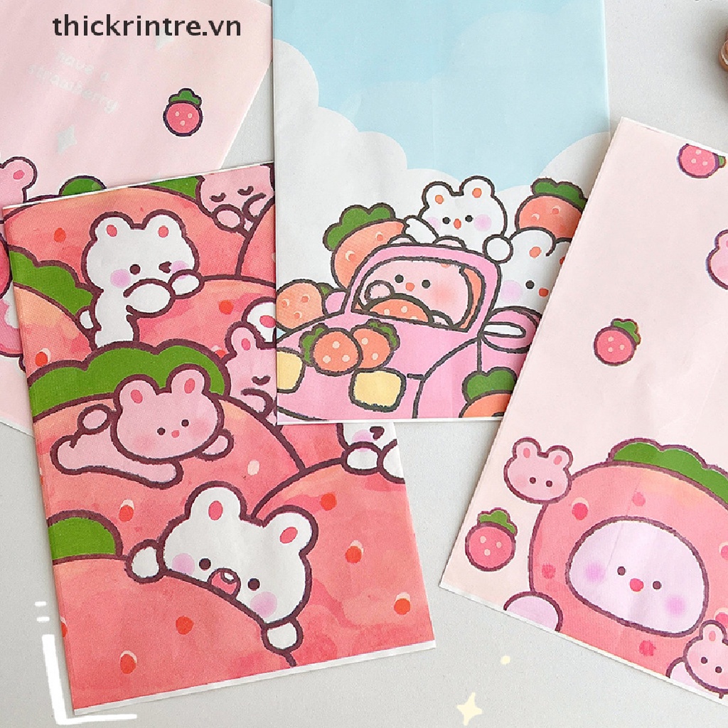 Set 10 Túi Giấy Kraft Mini In Hình Thỏ / Dâu Tây Dễ Thương Dùng Gói Quà