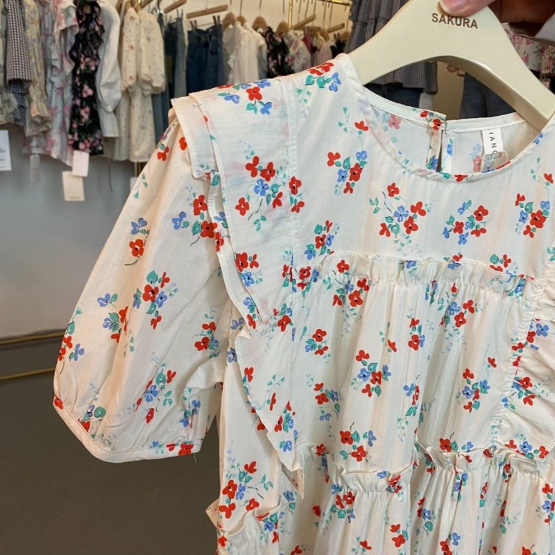 Áo Sơ Mi Cổ Tròn Viền Gỗ In Hoa Kiểu Pháp Thời Trang Mùa Hè Cho Nữ