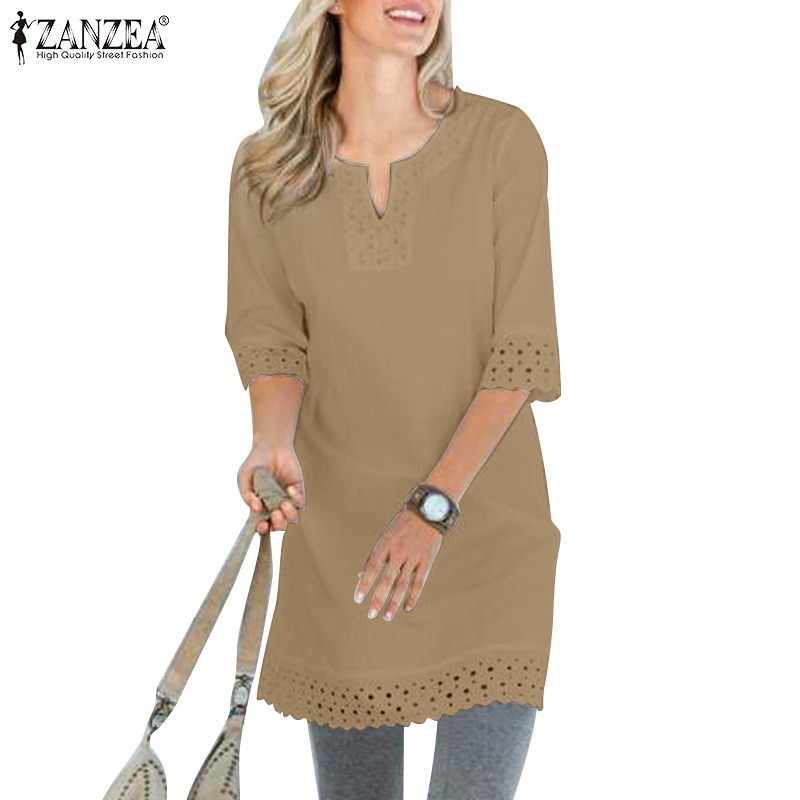 ZANZEA Áo Nữ Tay Lửng Cổ Chữ V Phối Ren Thời Trang