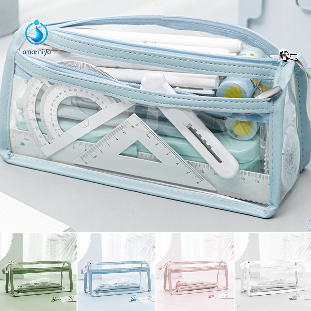 (Shop Amart) Túi Đựng Bút Trong Suốt Hai Lớp Có Dây Kéo Chống Nước