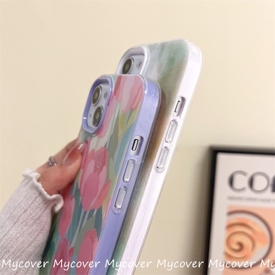 Ốp Điện Thoại Silicon Mềm Họa Tiết Hoa Tulip Màu Hồng Cho iPhone 14 13 12 11 Pro Max X XR Xs Max 6 7 8 Plus